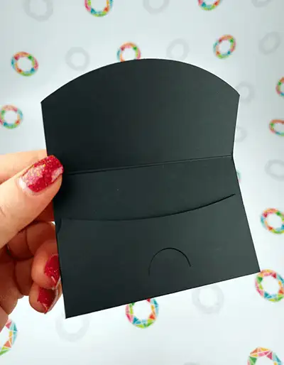 Black designer board envelope, back opened, without print